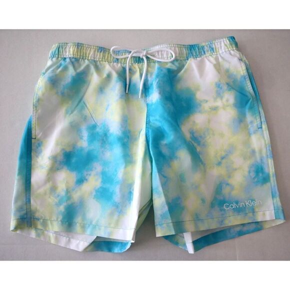 Calvin Klein Men Sz L Light Blue Wash Standard UV Protected Print Swim Trunk - Picture 1 of 7